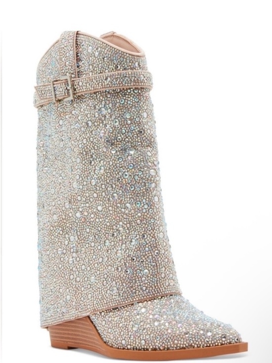 Madden Girl Shoes - MADDEN GIRL Embellished PINK & SILVER Crystal Mid-Calf Wedge Boot